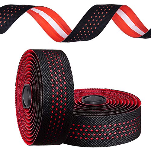 Cinta para manillar bicicleta Eva con tapón final, piezas de bicicleta para bicicleta carretera, bicicleta montaña, ligera, antideslizante, cómoda y cómoda banda para manillar bicicleta (negro/rojo)