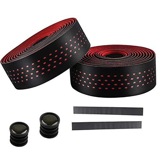 Cinta para manillar bicicleta Eva con tapón final, piezas de bicicleta para bicicleta carretera, bicicleta montaña, ligera, antideslizante, cómoda y cómoda banda para manillar bicicleta (negro/rojo)