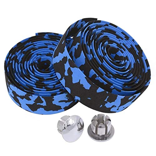 Cintas de Manillar Que Absorben Los Golpes Camouflage Cinta de Manillar Cinta de Manillar Enrollable Antideslizante, para Bicicleta de Carretera Bicicleta de Montaña Incl Tapón Final, 2 PCS (Azul)