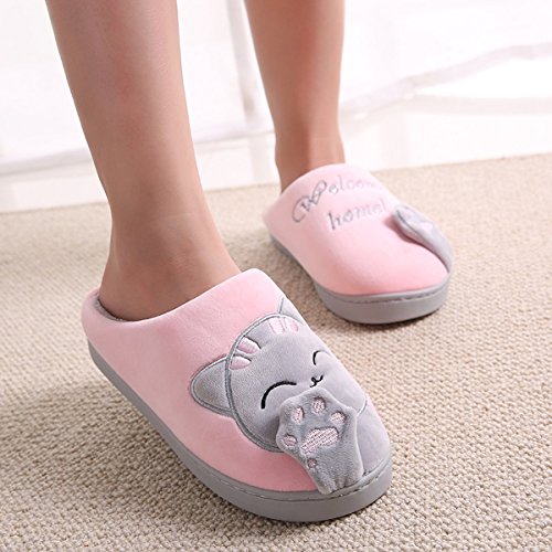 Cliont Zapatillas de Gato Lindo Zapatillas de Invierno de Interior Zapatos Antideslizantes Mujeres y Hombres 37/38 EU Rosado,(Tamaño del fabricante 38-39)