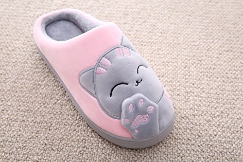 Cliont Zapatillas de Gato Lindo Zapatillas de Invierno de Interior Zapatos Antideslizantes Mujeres y Hombres 37/38 EU Rosado,(Tamaño del fabricante 38-39)