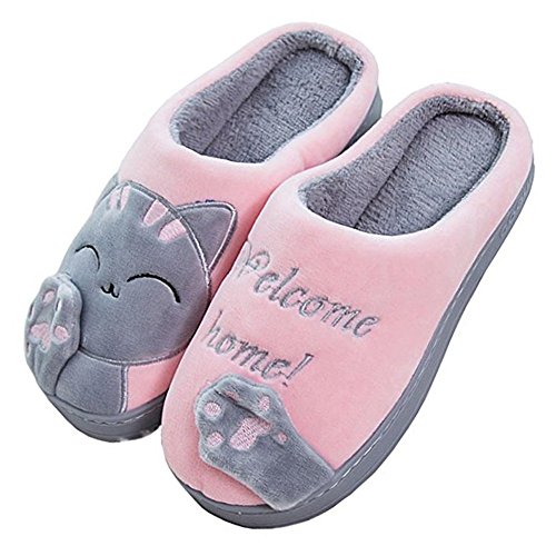 Cliont Zapatillas de Gato Lindo Zapatillas de Invierno de Interior Zapatos Antideslizantes Mujeres y Hombres 37/38 EU Rosado,(Tamaño del fabricante 38-39)