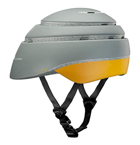 Closca Casco de Bicicleta para Adulto, Plegable Helmet Loop. Casco de Bici y Patinete Eléctrico/Scooter para Mujer y Hombre Unisex. Gris/Mostaza, Talla M