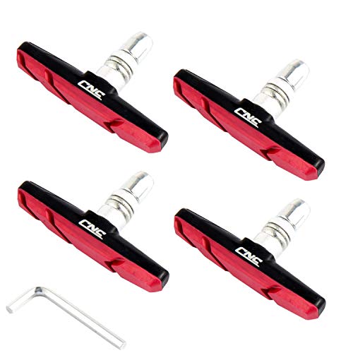 CNC Pastillas de Freno V Brake, Pastillas Freno V de 70 mm para Bicicleta, Negro/Rojo, 2 Pares