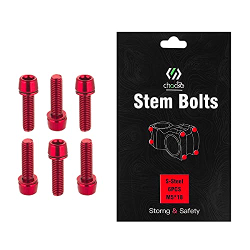 CNC Tornillos para Bicicleta，MTB Tornillo vástago， M5 x 18 mm Tornillos de Potencia y Manillar，Rojo