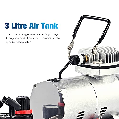 CO-Z Kit de Aerógrafo con Compresor de Pistón Único 1/6HP con 3L Tanque Compresor de Aerógrafo con Pislota de Doble Accción 0.35mm Airbrush Profesional para Modelismo, Pintura o Camiseta