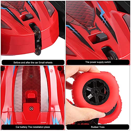 Coche Teledirigido, 4WD Stunt RC Coche Acrobacia Rotación Volteo de 360°, 2.4GHz Coche Radiocontrol Truco con Batería Recargable, Juguetes Niño 6+ Años para Niños Regalos (Red)