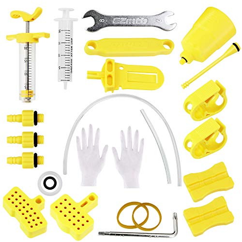 CODIRATO Kit de Purgas de Frenos, Kit de Freno para Disco Hidráulico con una Caja Aceite Mineral para Shimano, Magura, Tektro, SRAM Bike (Amarillo y Blanco)