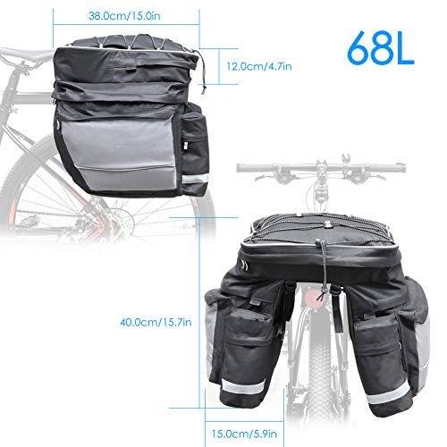 COFIT 68L Bicicleta Pannier, Bolso Impermeable para Maletero de Bicicleta como Portaequipajes Negra