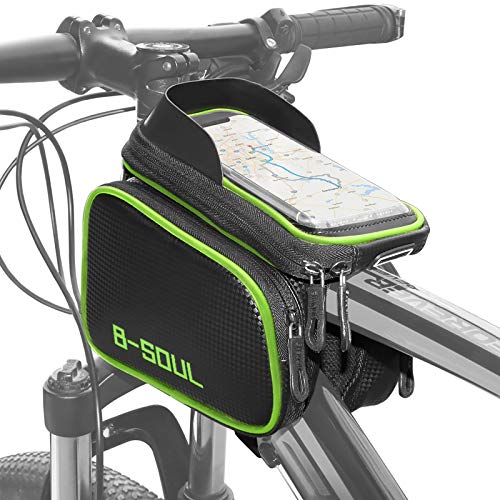 COFIT Bolsa de Manillar para Bicicleta, 3 en 1 Gran Capacidad Bolsa Cuadro Bicicleta con Pantalla Táctil Soporte Móvil para Telefono de Impermeable Bolsa Manillar (Verde)