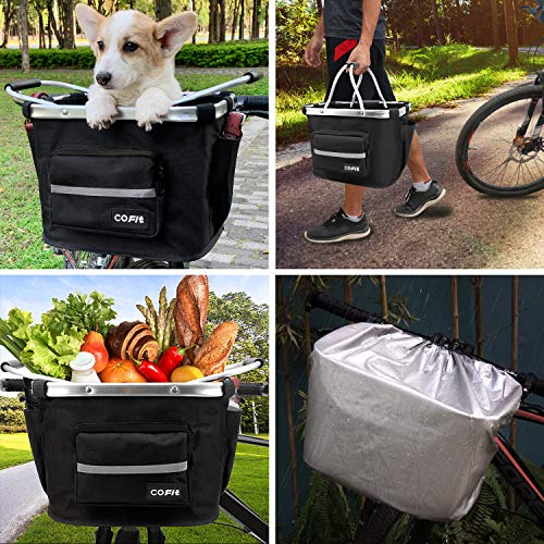 COFIT Cesta de Bicicleta Plegable, Canasta de Manillar de Bicicleta Multiusos Extraíble para Porta Mascotas, Bolsa de Compras, Bolsa de Viaje, Camping al Aire Libre Actualizado Negro