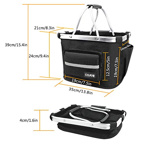 COFIT Cesta de Bicicleta Plegable, Canasta de Manillar de Bicicleta Multiusos Extraíble para Porta Mascotas, Bolsa de Compras, Bolsa de Viaje, Camping al Aire Libre Actualizado Negro