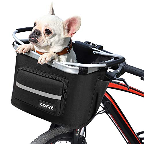 COFIT Cesta de Bicicleta Plegable, Canasta de Manillar de Bicicleta Multiusos Extraíble para Porta Mascotas, Bolsa de Compras, Bolsa de Viaje, Camping al Aire Libre Actualizado Negro