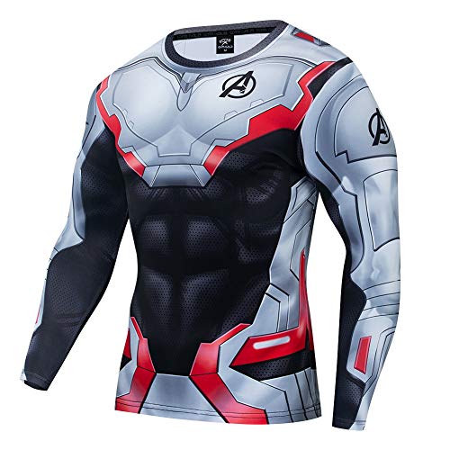 COJETER Camisetas Grises para Hombres Cuello Redondo Manga Larga Compresi¨®n Fitness Honeycomb Superh¨¦roes Camisas