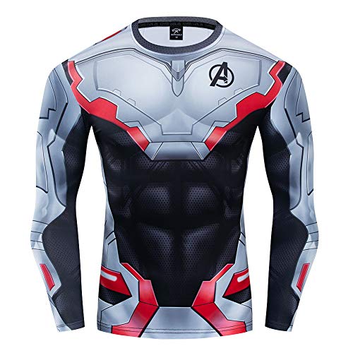 COJETER Camisetas Grises para Hombres Cuello Redondo Manga Larga Compresi¨®n Fitness Honeycomb Superh¨¦roes Camisas