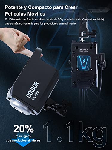 COLBOR CL100 Foco Estudio Vídeo de 100W 2700K~6500K Regulable, Luz Continua Led Fotografia Profesional CRI 97+ con Control Remoto y Montura Bowens, Foco-Antorcha-Iluminación-Vídeo-Fotográfico