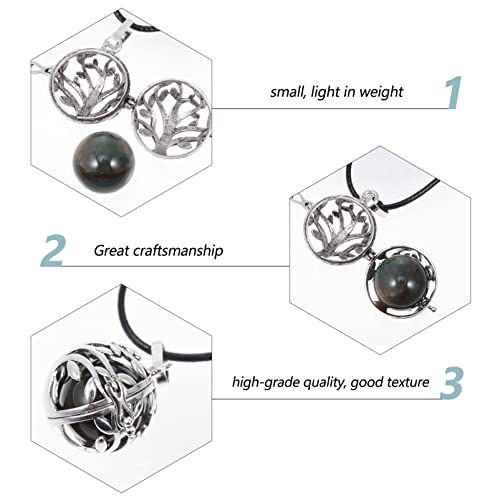 Collar Colgante de La Vida del Árbol de Cristal: Árbol de Vida Orbe Charms Jewelry Piedra Natural Colgante Aromaterapia Locket para Mujeres Hombres Oscuro Verde