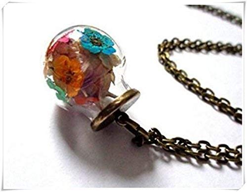 Collar Orbe de cristal de flores secas reales