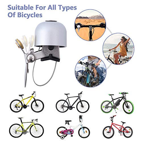 Colmanda Timbre de Bicicleta, Campanas de Ciclismo para Manillares con Diámetro de 21-28mm, Anillo de Timbre de Bici Timbre de Campana Bicicleta para Bicicleta de Montaña, MTB (Plata)