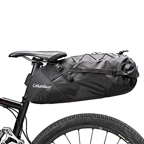 COLUMBUS Bikepacking | Bolsa de Sillín para Bicicleta con Cierre Enrollable, Elementos Reflectantes, Sujeción a Asiento y Tubo, Cordón Elástico en el Exterior. Tamaño Ajustable hasta 18 L.