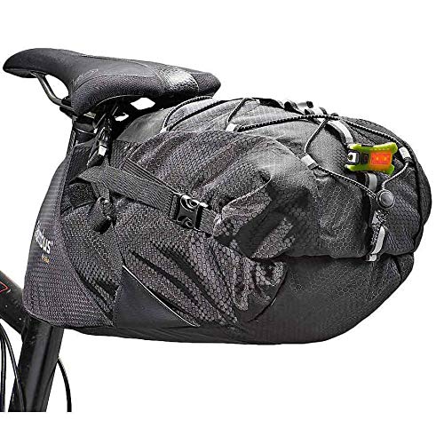 COLUMBUS Bikepacking | Bolsa de Sillín para Bicicleta con Cierre Enrollable, Elementos Reflectantes, Sujeción a Asiento y Tubo, Cordón Elástico en el Exterior. Tamaño Ajustable hasta 18 L.