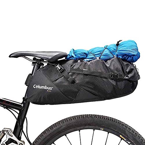 COLUMBUS Bikepacking | Bolsa de Sillín para Bicicleta con Cierre Enrollable, Elementos Reflectantes, Sujeción a Asiento y Tubo, Cordón Elástico en el Exterior. Tamaño Ajustable hasta 18 L.