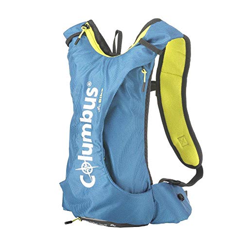 COLUMBUS Mochila Biker 4 para Ciclismo BTT o Senderismo con Bolsa de Hidratación Incluida. Mochila Impermeable Ligera, Transpirable y Cómoda para Caminar o IR en Bicicleta. Color Azul.