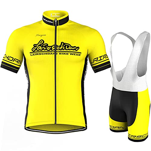 COMEIN Maillot Ciclismo Hombre, Ropa Ciclismo Hombre, Ropa Culote Conjunto Traje Culotte Deportivo con 9D Almohadilla De Gel para Bicicleta MTB Ciclista Bici (Corto Amarillo, XXXL)