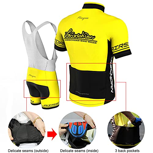 COMEIN Maillot Ciclismo Hombre, Ropa Ciclismo Hombre, Ropa Culote Conjunto Traje Culotte Deportivo con 9D Almohadilla De Gel para Bicicleta MTB Ciclista Bici (Corto Amarillo, L)