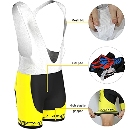 COMEIN Maillot Ciclismo Hombre, Ropa Ciclismo Hombre, Ropa Culote Conjunto Traje Culotte Deportivo con 9D Almohadilla De Gel para Bicicleta MTB Ciclista Bici (Corto Amarillo, L)