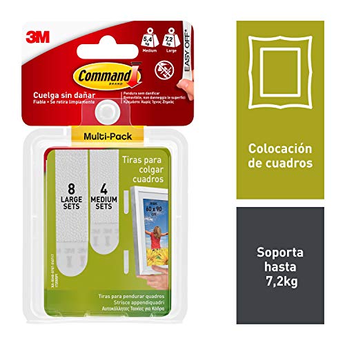 Command 17209 Tiras cuelga Cuadros, Bianco, M/L, Set de 12 Piezas