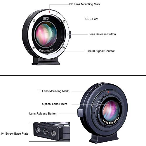 Commlite CM-AEF-MFT Booster Lente EF para Micro Cuatro tercios 0.71 x Speed Booster Enfoque automático Adaptador para Panasonic GH4 GH5 GH5S GF6 GF1 GX1 GX7 Olympus E-M5-M10 E E-PL5