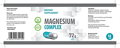 Complejo de Magnesio L-Treonato, Bisglicinato, Taurato 2000mg por porción 120 Capsule Vegan, Certificado de análisis de AGROLAB Alemania, de alta resistencia, sin gluten, sin OGM