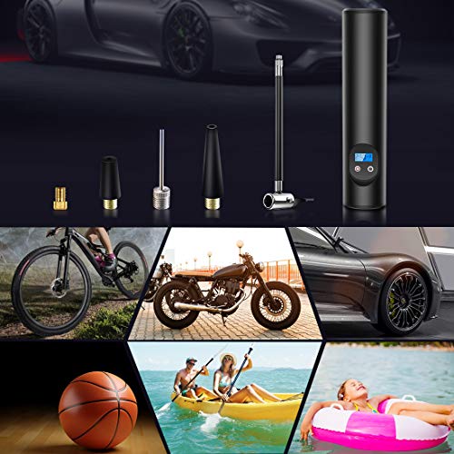 Compresor de Aire Portátil Mini Bomba de aire Inflado Eléctrica Compresor eléctrico con batería Recargable 6000 mAh+ Pantalla LCD Digital y Linterna LED-para Coche, Moto,bicicletas, Pelotas y etc