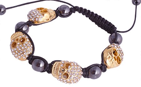 Con bolas engastadas pulsera Hombre Mujer surfista de calaveras oro SH56