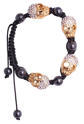 Con bolas engastadas pulsera Hombre Mujer surfista de calaveras oro SH56