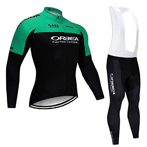 Conjunto Bicicleta Hombre Invierno Mangas Largas, Ropa Maillot Ciclismo Polar Térmico y Pantalones MTB con 5D Gel Acolchado