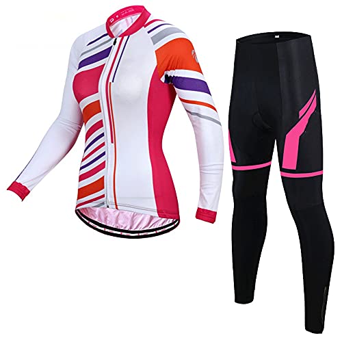 Conjunto de Maillot de Ciclismo para Mujer, Ciclismo Jersey Set Mujer,Manga Larga,Lady Mountain Bike Sports Jersey Cojín 3D Pantalones Acolchados (Color : B, Size : S)