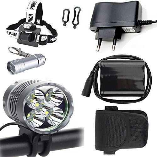 Constefire LED Luz Linterna LáMPARA Torch 5X CREE XM-L T6 /CREE 5X 6000 lúmenes LED de Bicicleta/Bici lámpara Luz LED Frontal para Manillar de Bicicleta Bicicletas (5 focos, 3 Modos) con batería