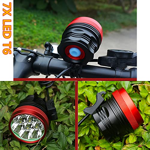 Constefire LED LUZ Linterna LáMPARA Torch Cree 7X LED de Bicicleta/Bici lámpara Luz LED Frontal luz de la Bicicleta Bicicletas (7 led, 3 Modos) con 6x16850 batería y Cargador