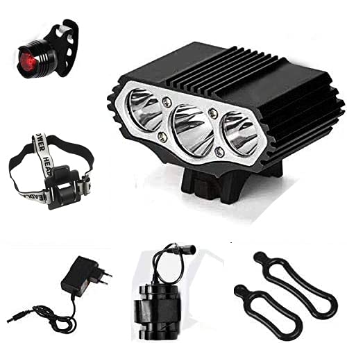 ConstefireFire Linterna LáMPARA para Bicicletas Bici CREE XM-L U2 - Luz LED Frontal para Manillar de Bicicleta (3 focos, 6000 Lumens, 4 Modos) & 1 x Luz Luces Lámpara Trasera para Bici Bicicleta