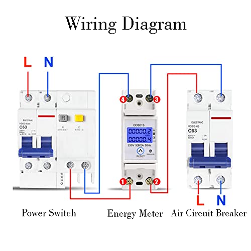 Contador Energia 5-80A DDS015Contador Electrico Monofasico Digital Medidor de Energía Monofásico Medidor de Vatios Montaje en Riel DIN