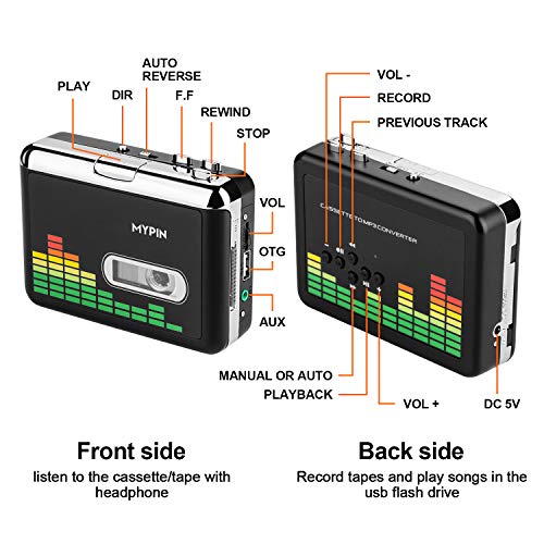 Convertidor USB Cinta Audio Cassette a MP3 Reproductor Conversor Cassette de Música, Reproductor de Cinta de Audio Portátil Retro Inverso Automático Walkman con Auriculares, no Necesita PC