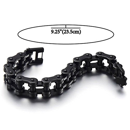 COOLSTEELANDBEYOND Primera Calidad, Negro Pulsera de Hombre, Brazalete de Acero Inoxidable, Bike Chain, Cadena Bici, Espejo Pulido