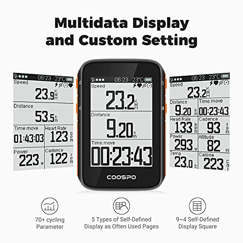 COOSPO Ordenador de Bicicleta GPS Inalámbrico Bluetooth 5.0 y Ant + Ciclocomputador Automática Pantalla LCD Grande de 2,4 Pulgadas