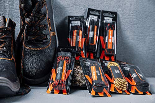 Cordones Planos para Zapatos y Botas de Trabajo y Calzado de Seguridad, Tejido Resistente, Hechos en Europa por Worker Walker Laces Pro, 1 par (9176 - negro con marrón / 90 cm - 35 pulgada)