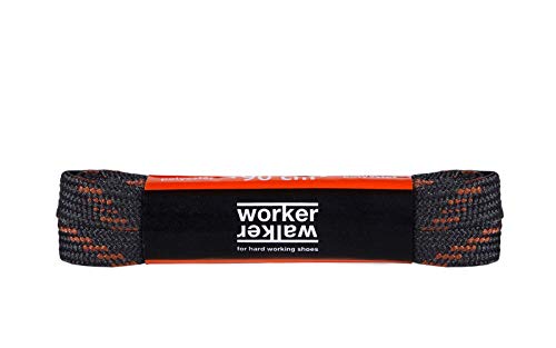 Cordones Planos para Zapatos y Botas de Trabajo y Calzado de Seguridad, Tejido Resistente, Hechos en Europa por Worker Walker Laces Pro, 1 par (9176 - negro con marrón / 90 cm - 35 pulgada)