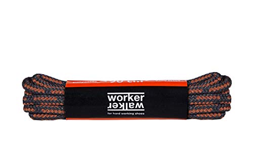 Cordones Redondos de Zapatos y Botas de Trabajo y Calzado de Seguridad, Tejido Resistente, Hechos en Europa por Worker Walker Laces Pro, 1 par (9176 - negro con marrón / 90 cm - 35 pulgada)