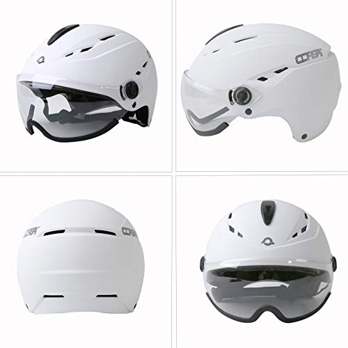 Corsa Casco de Bicicleta con Gafas y ventilaciones Ajustables Cascos de montaña y Carretera para Hombre y Mujer (Blanco)