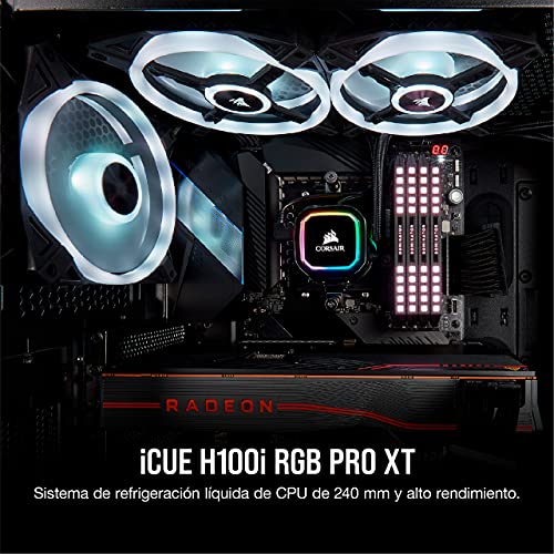 Corsair iCUE H100i RGB PRO XT Refrigerador Líquido para CPU, Radiador de 240 mm, Dos Ventiladores Corsair ML PWM de 120 mm, 400 - 2400 RPM, Cabezal de Bombeo RGB Dinámico y Multizona, Negro